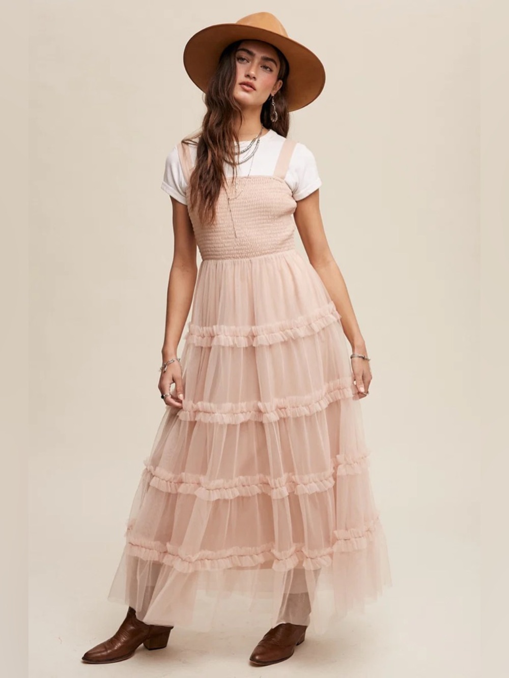 Smocked ruffled‎ tiered midi dress size M NWOT